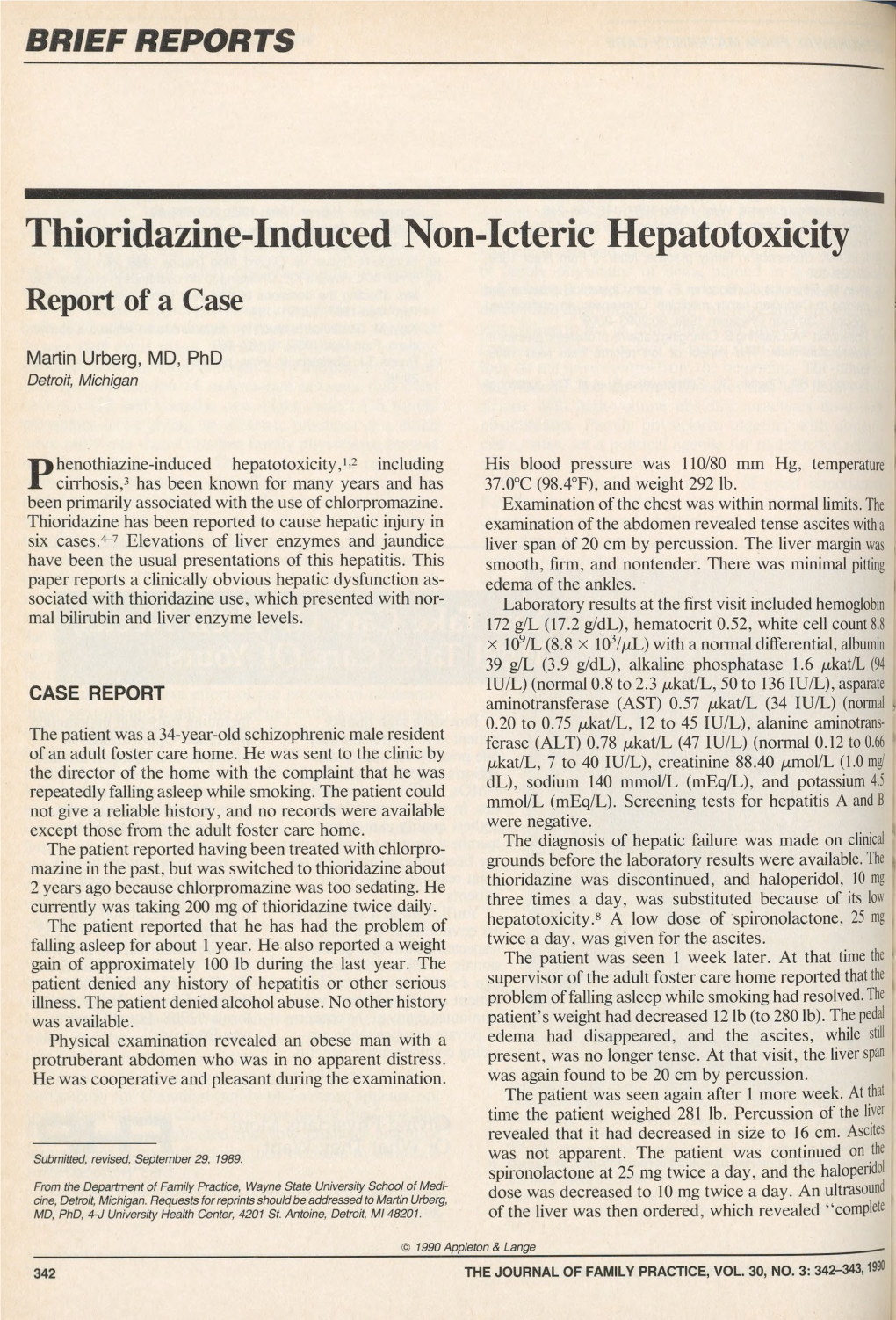 Thioridazine-Induced Non-Icteric Hepatotoxicity