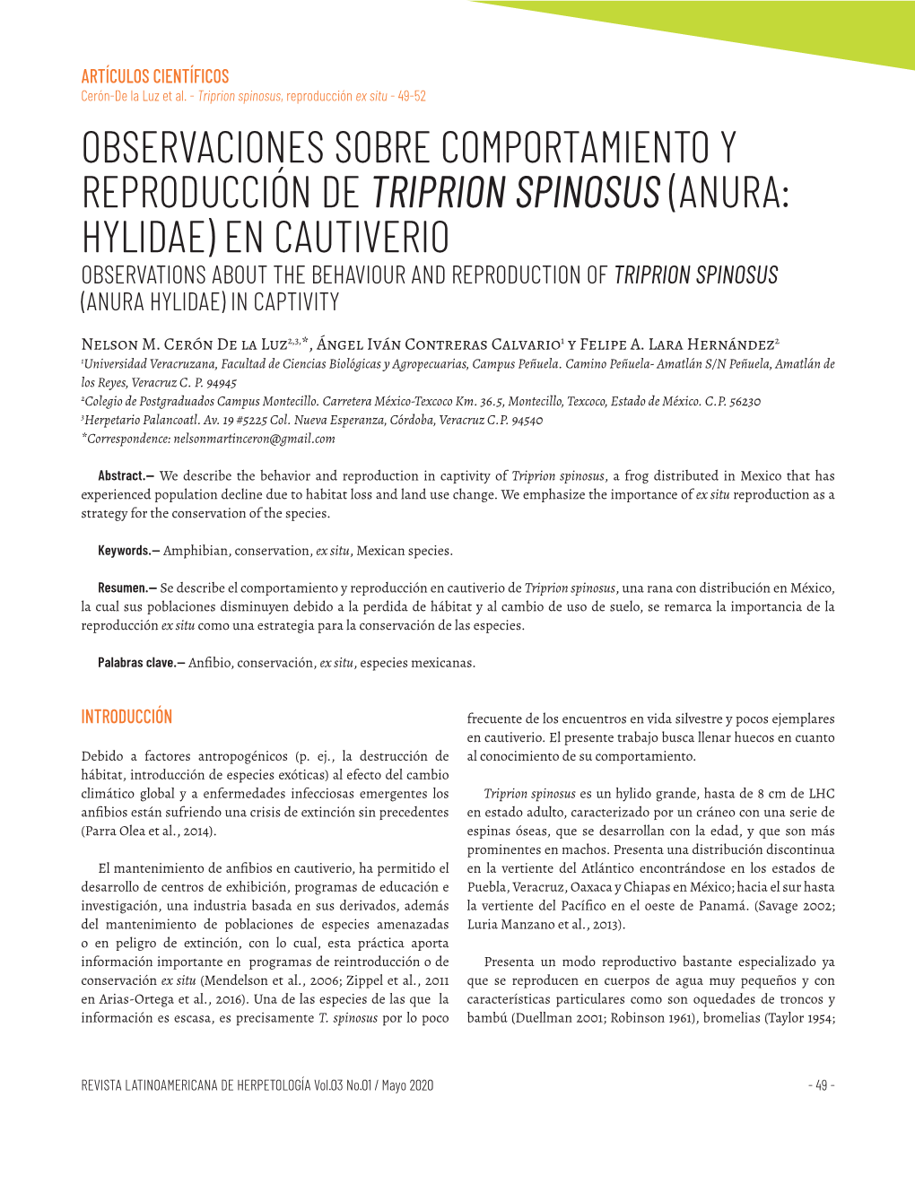 Observaciones Sobre Comportamiento Y Reproducción De Triprion Spinosus