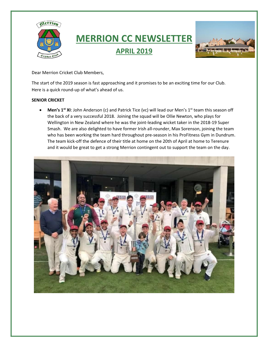 Merrion Cc Newsletter April 2019