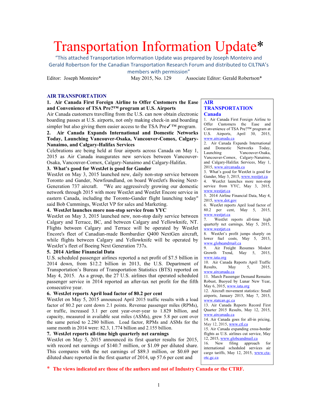 Transportation Information Update*