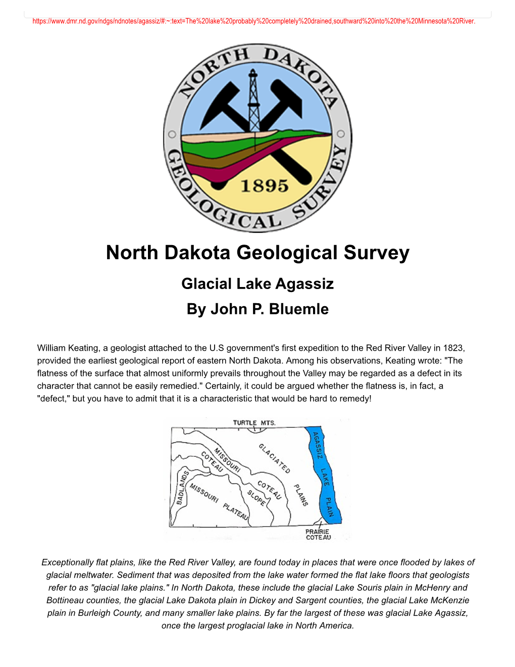 North Dakota Geological Survey Glacial Lake Agassiz by John P