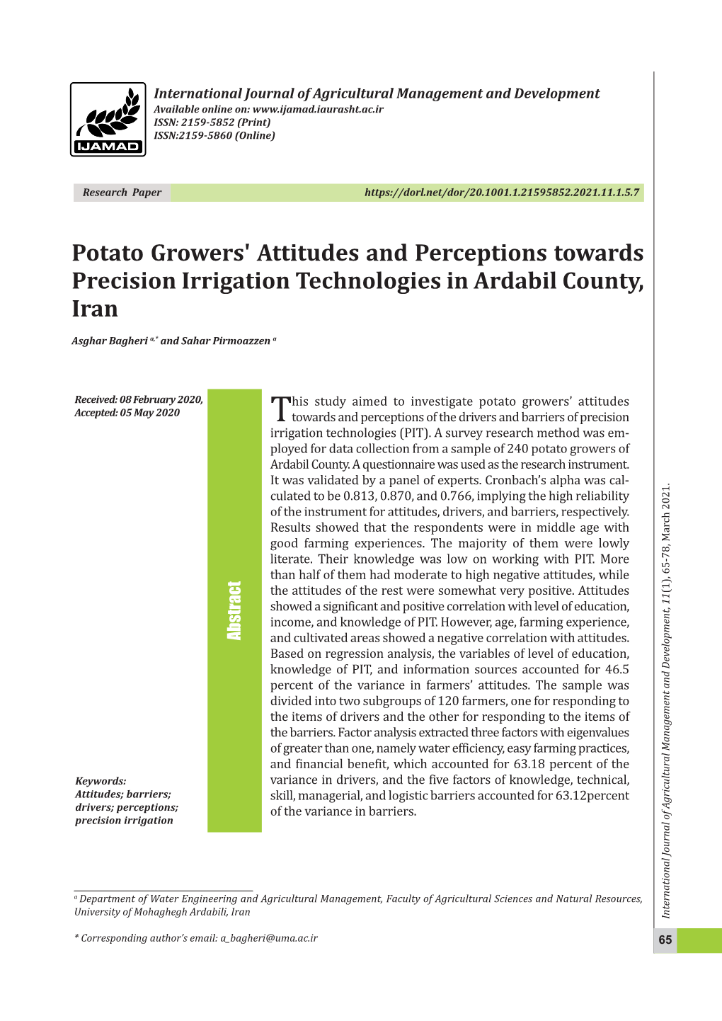 Potato Growers' Attitudes and Perceptions Towards Precision