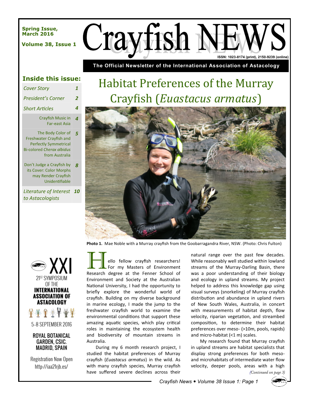 Crayfish News  Volume 38 Issue 1: Page 1