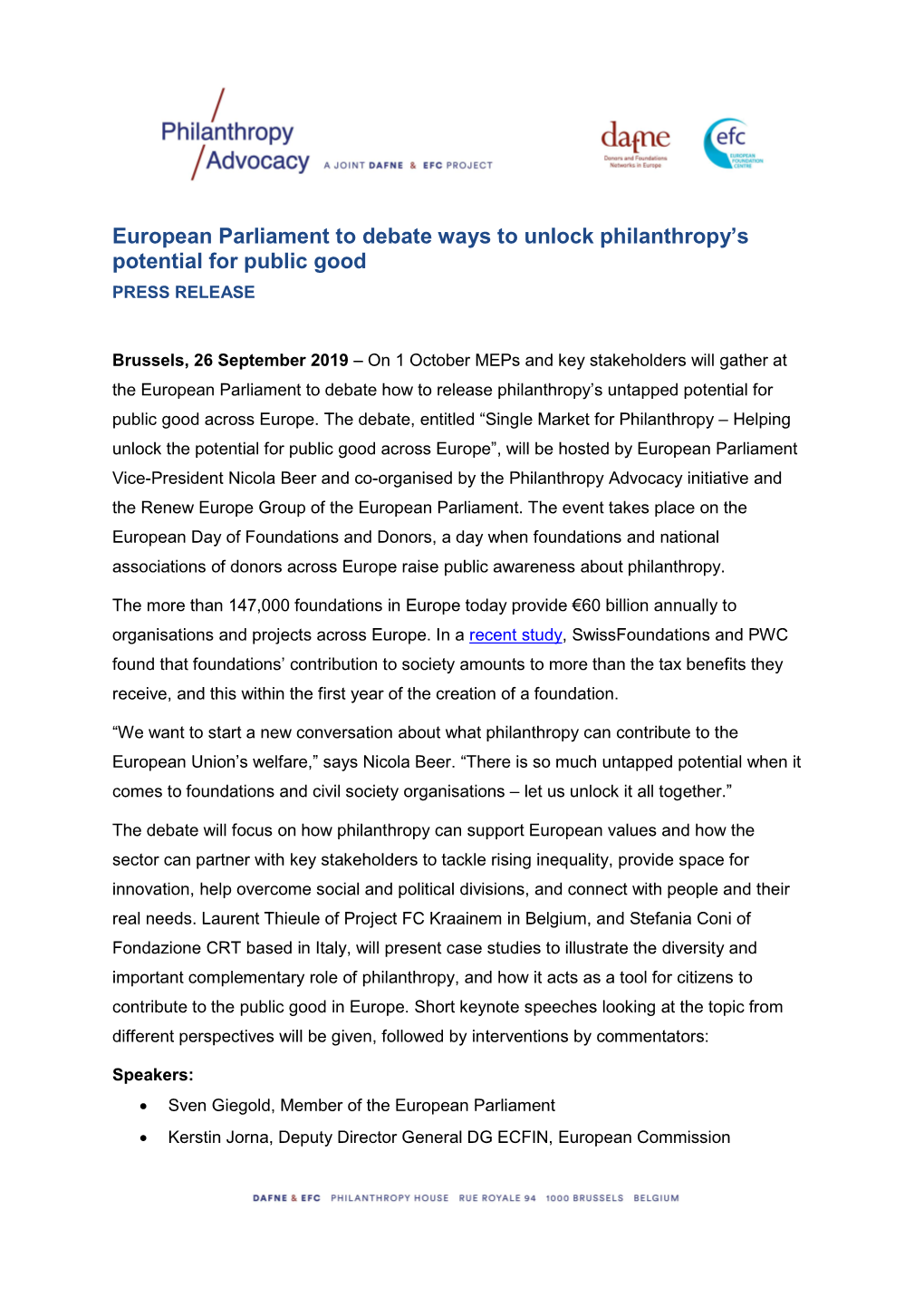 European Parliament to Debate Ways to Unlock Philanthropy's Potential For