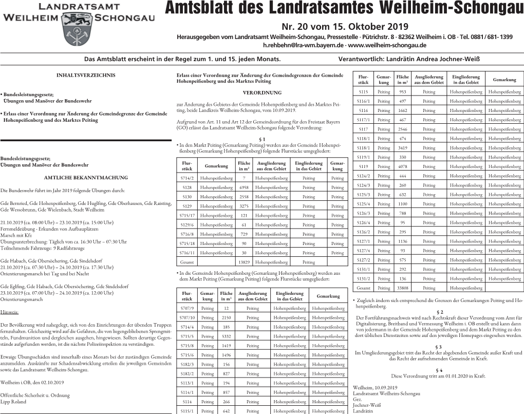 Amtsblatt Des Landratsamtes Weilheim-Schongau Nr