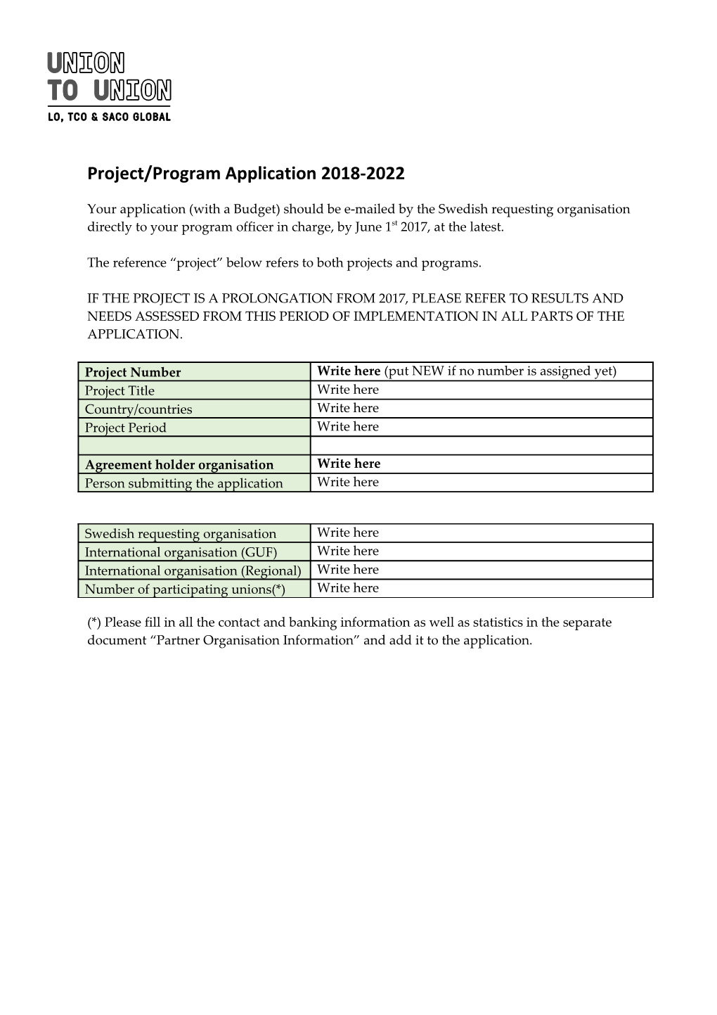 Project/Program Application 2018-2022