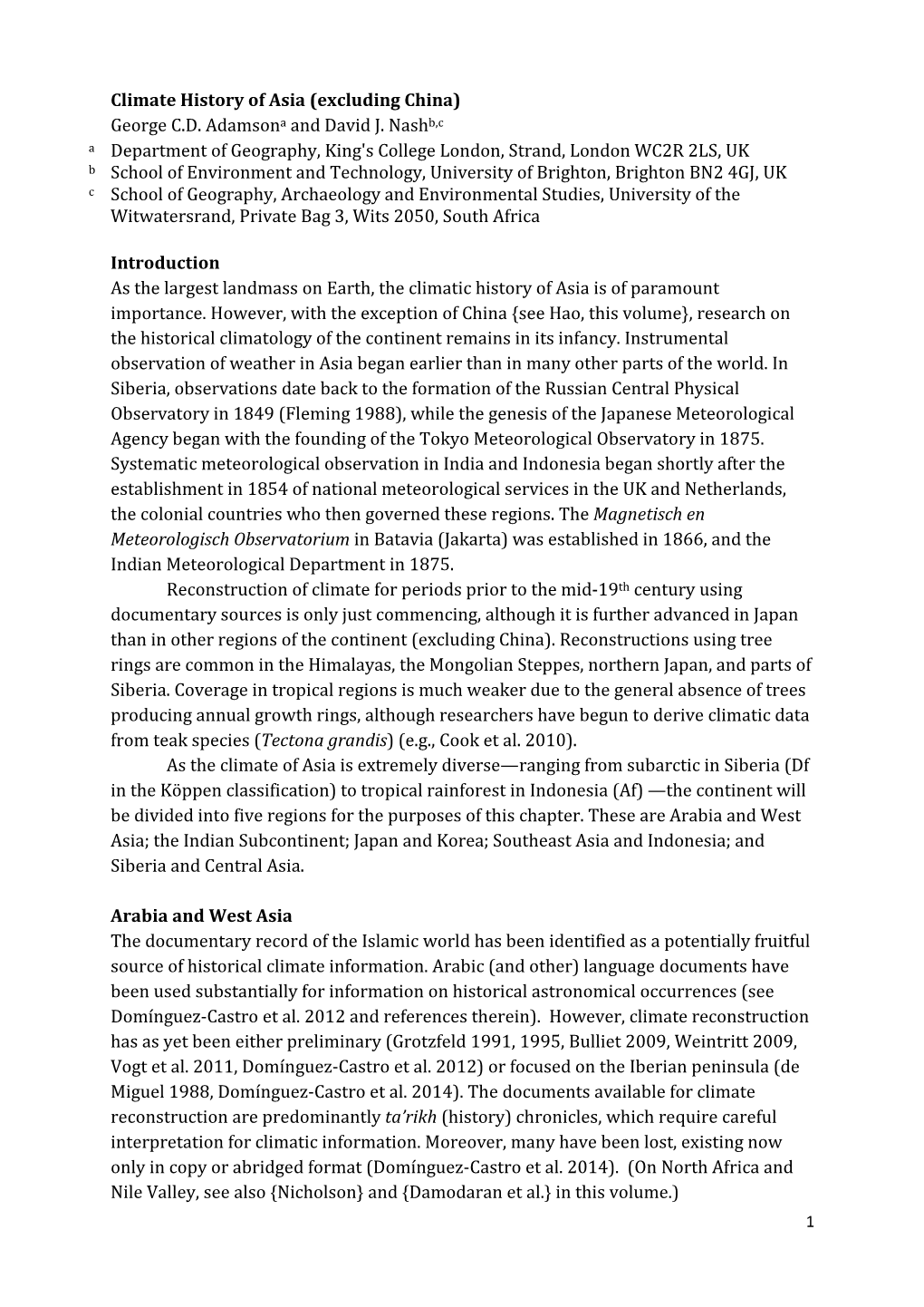 Climate History of Asia (Excluding China) George C.D