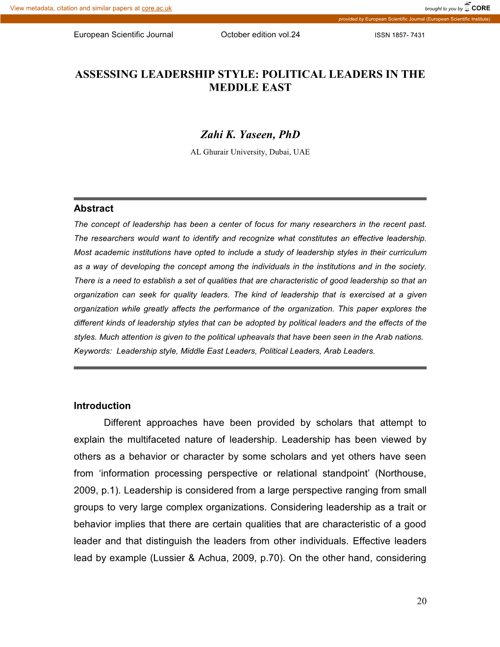 Assessing Leadership Style: Political Leaders in the Meddle East