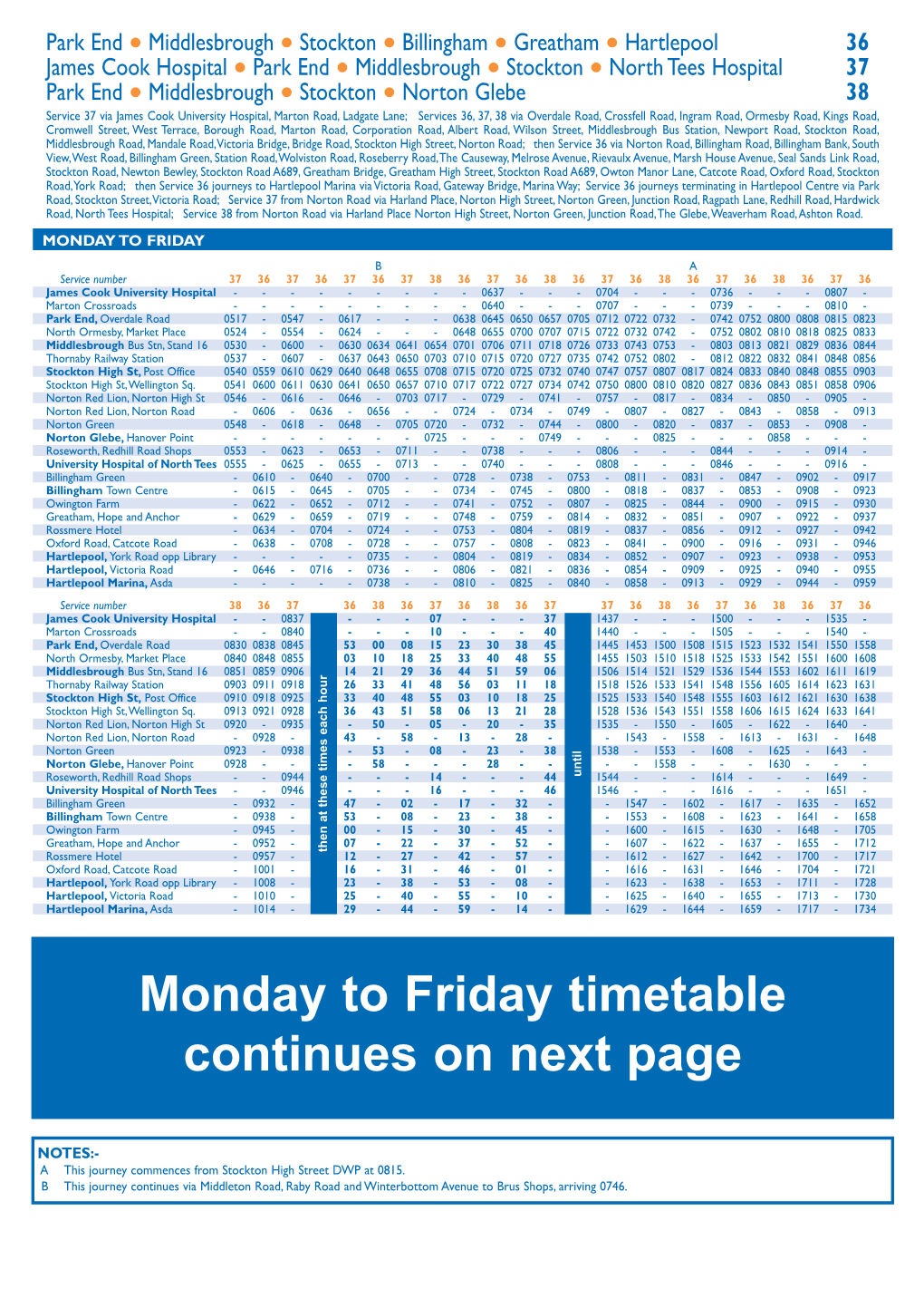 Monday to Friday Timetable Continues on Next Page