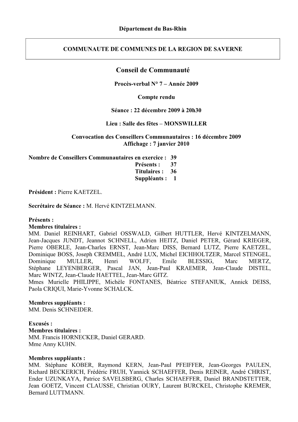 Compte Rendu Du CCTE Du 22.12.2009