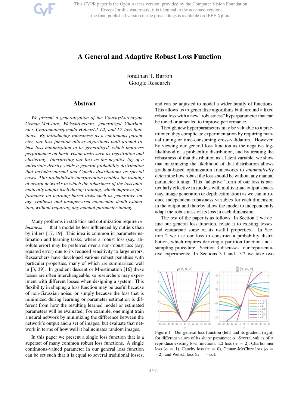 A General and Adaptive Robust Loss Function