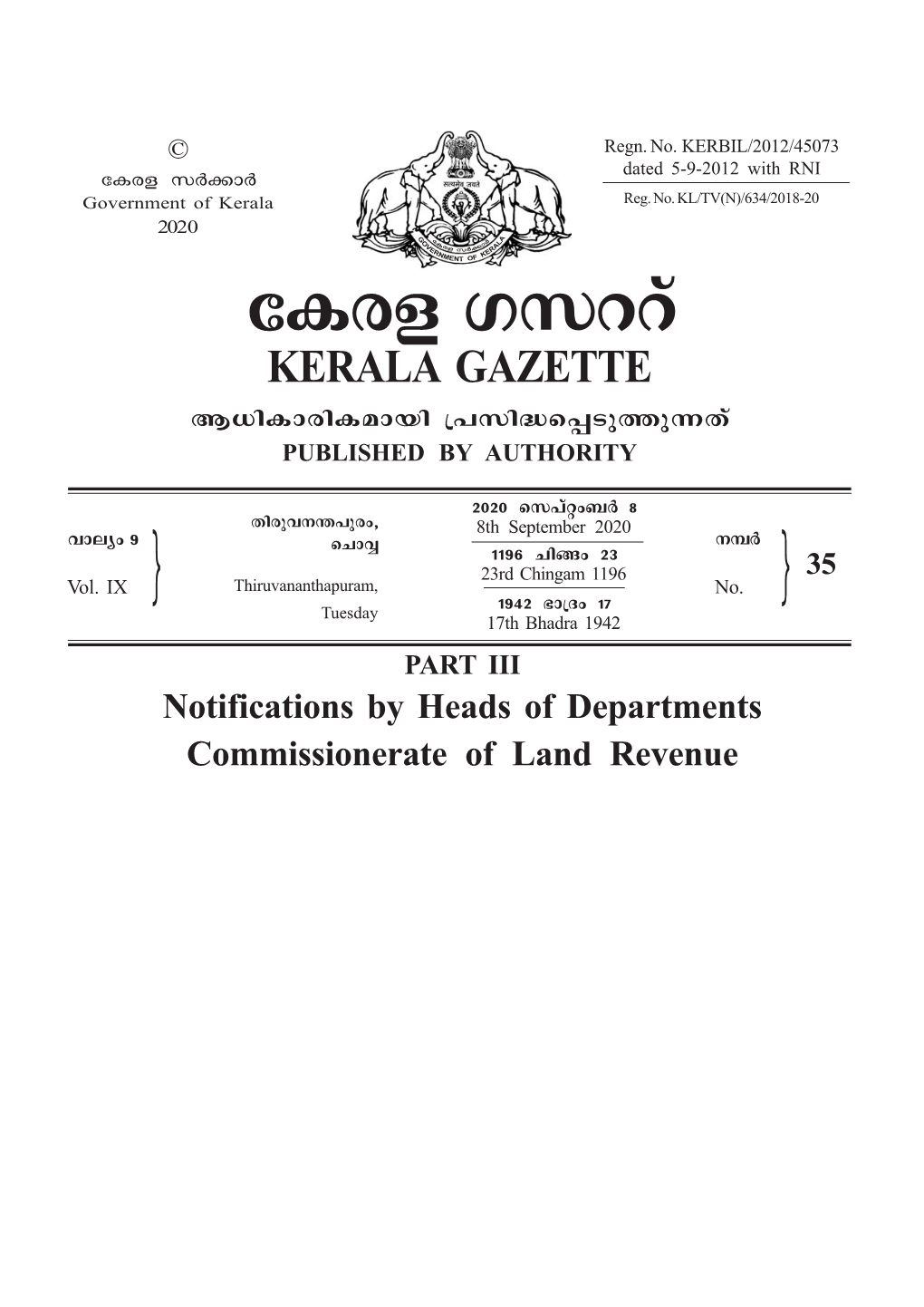 Ticf Kkddv KERALA GAZETTE B[Nimcniambn {]Kn≤S∏Spøp∂Xv PUBLISHED by AUTHORITY