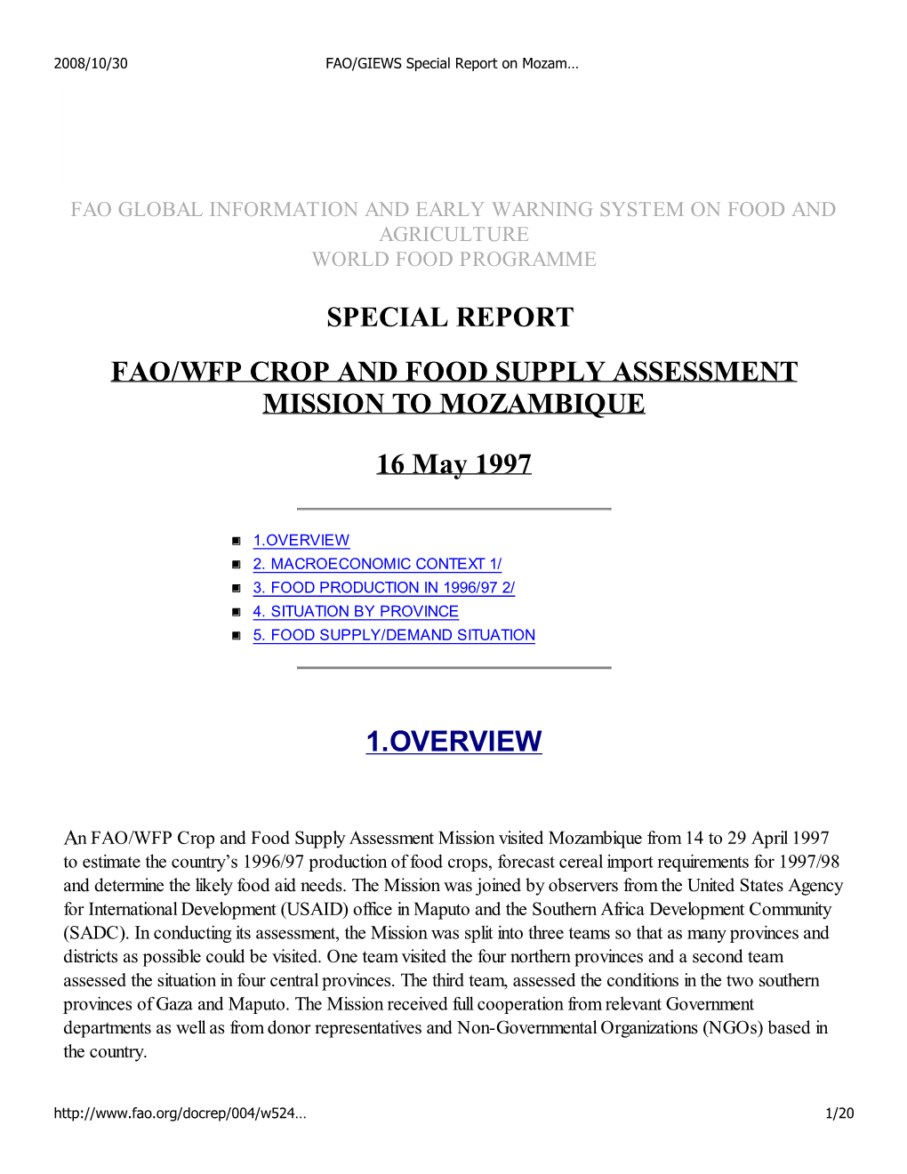 FAO/GIEWS Special Report on Mozambique 05/97