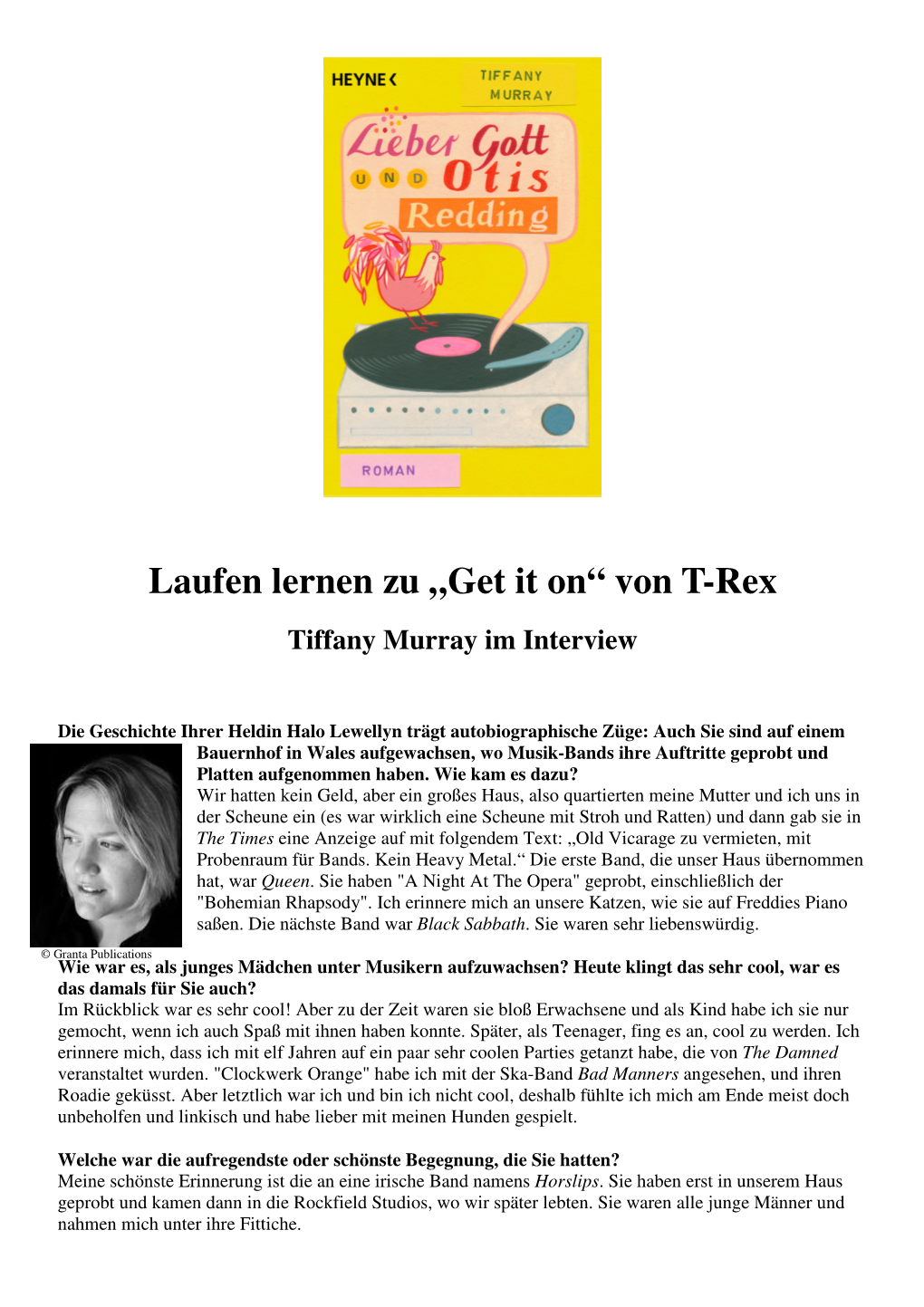 Laufen Lernen Zu „Get It On“ Von T-Rex Tiffany Murray Im Interview