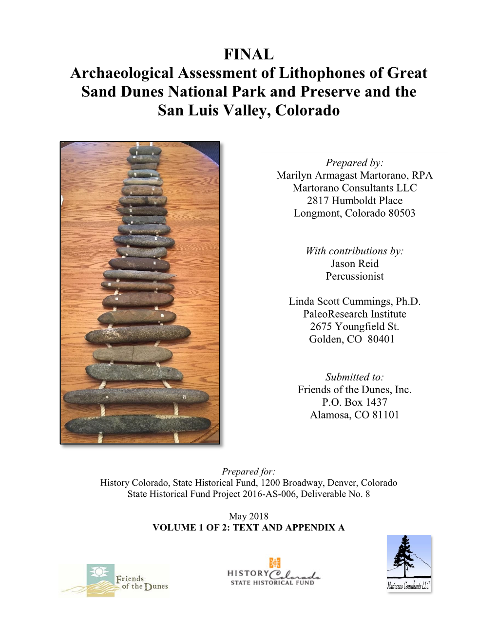 Archaeological Assessment of Lithophones of Great Sand Dunes National Park and Preserve and the San Luis Valley, Colorado