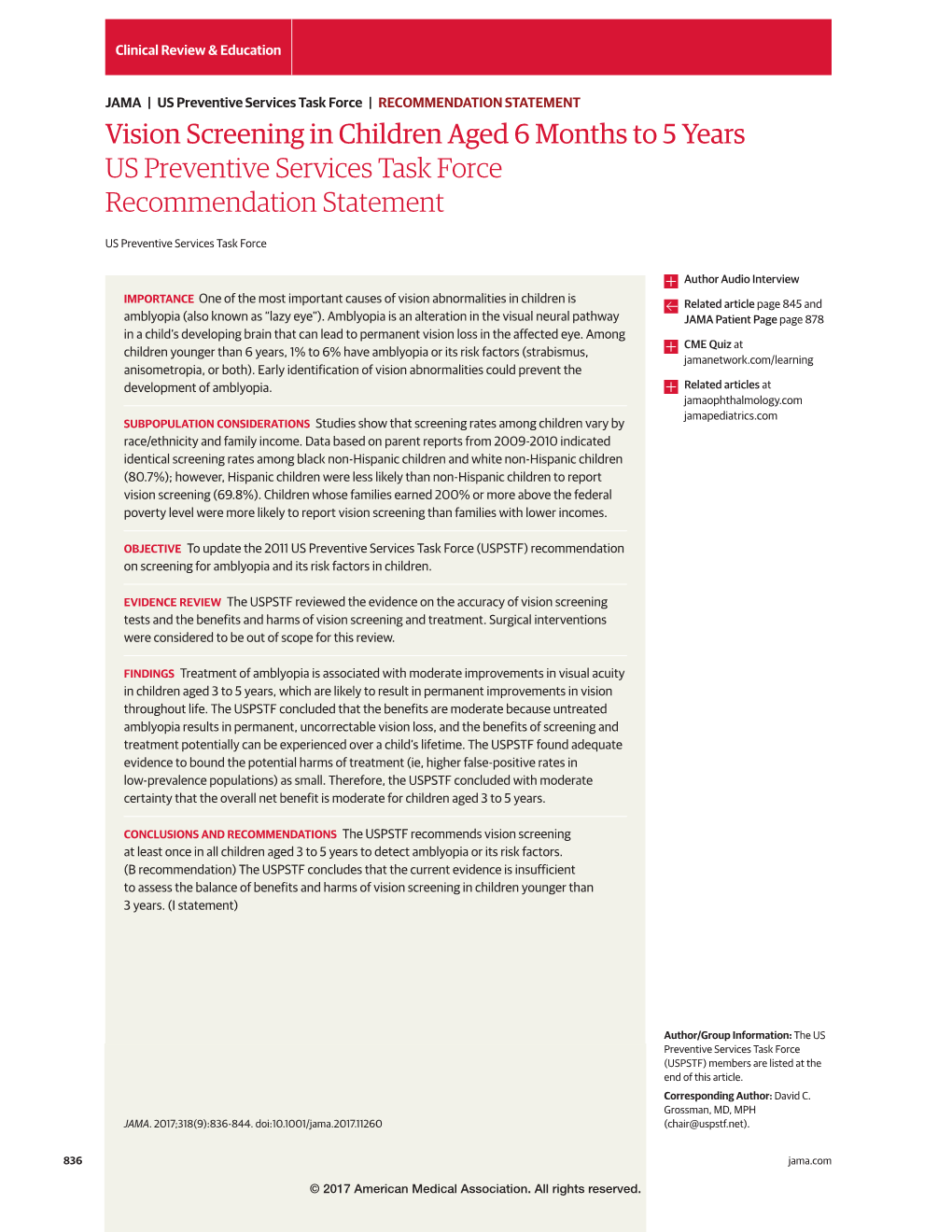 Vision Screening in Children Aged 6 Months to 5 Years US Preventive Services Task Force Recommendation Statement