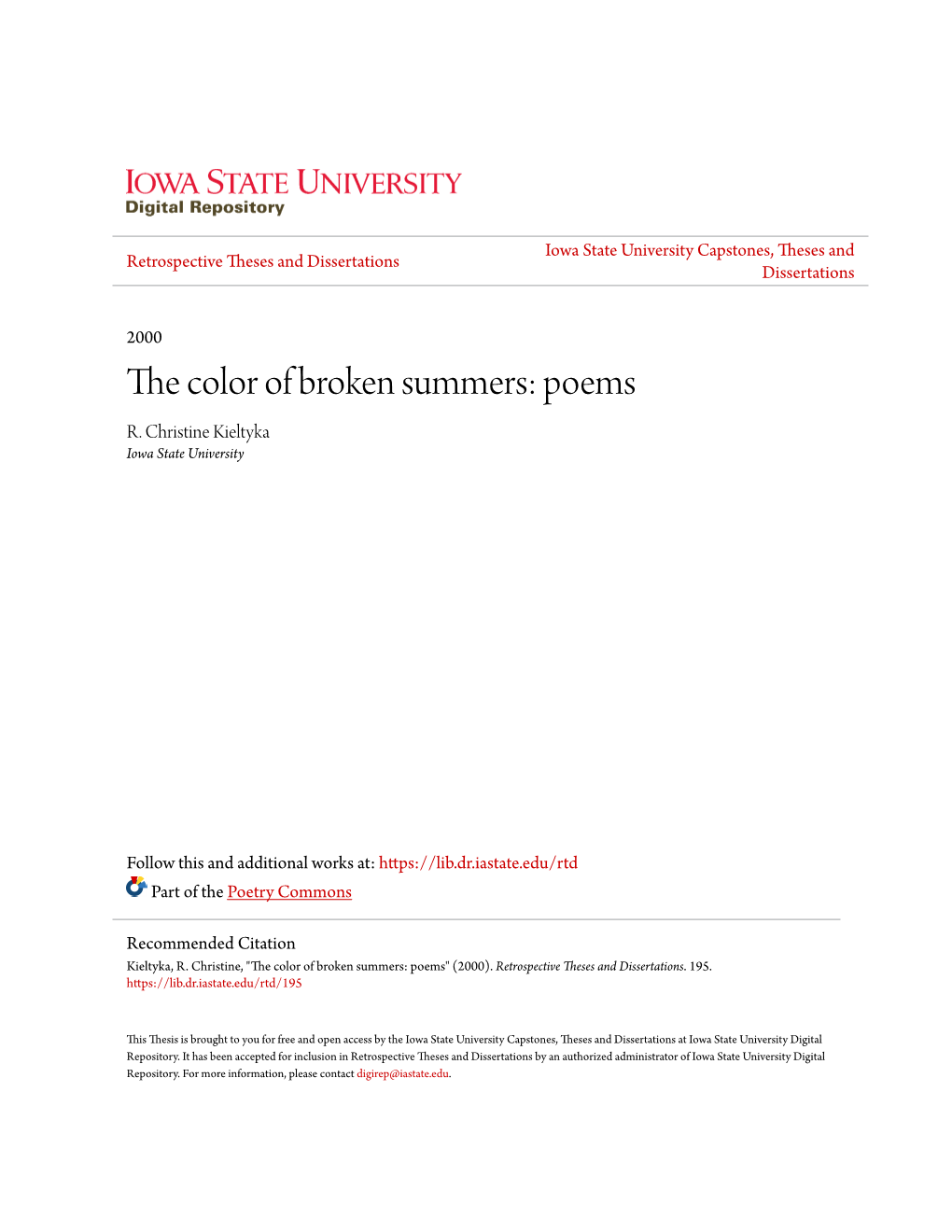 The Color of Broken Summers: Poems R