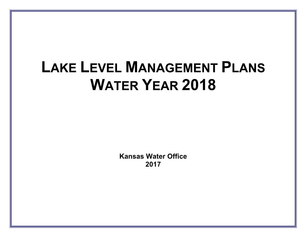 Lake Level Management Plans Water Year 2018