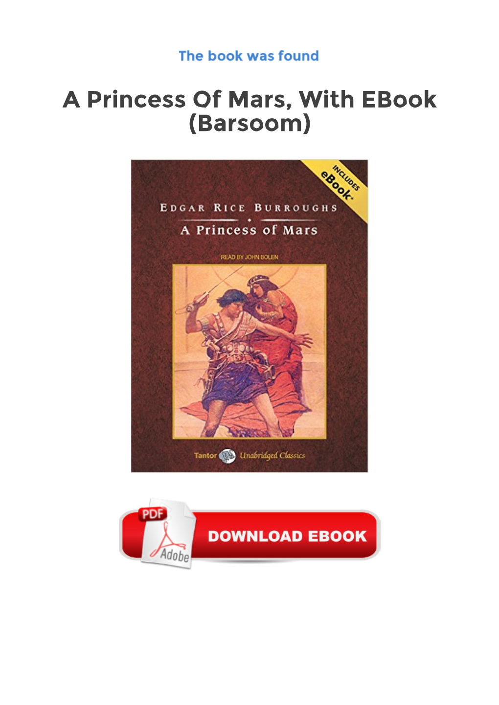 Free Downloads a Princess of Mars, with Ebook (Barsoom)