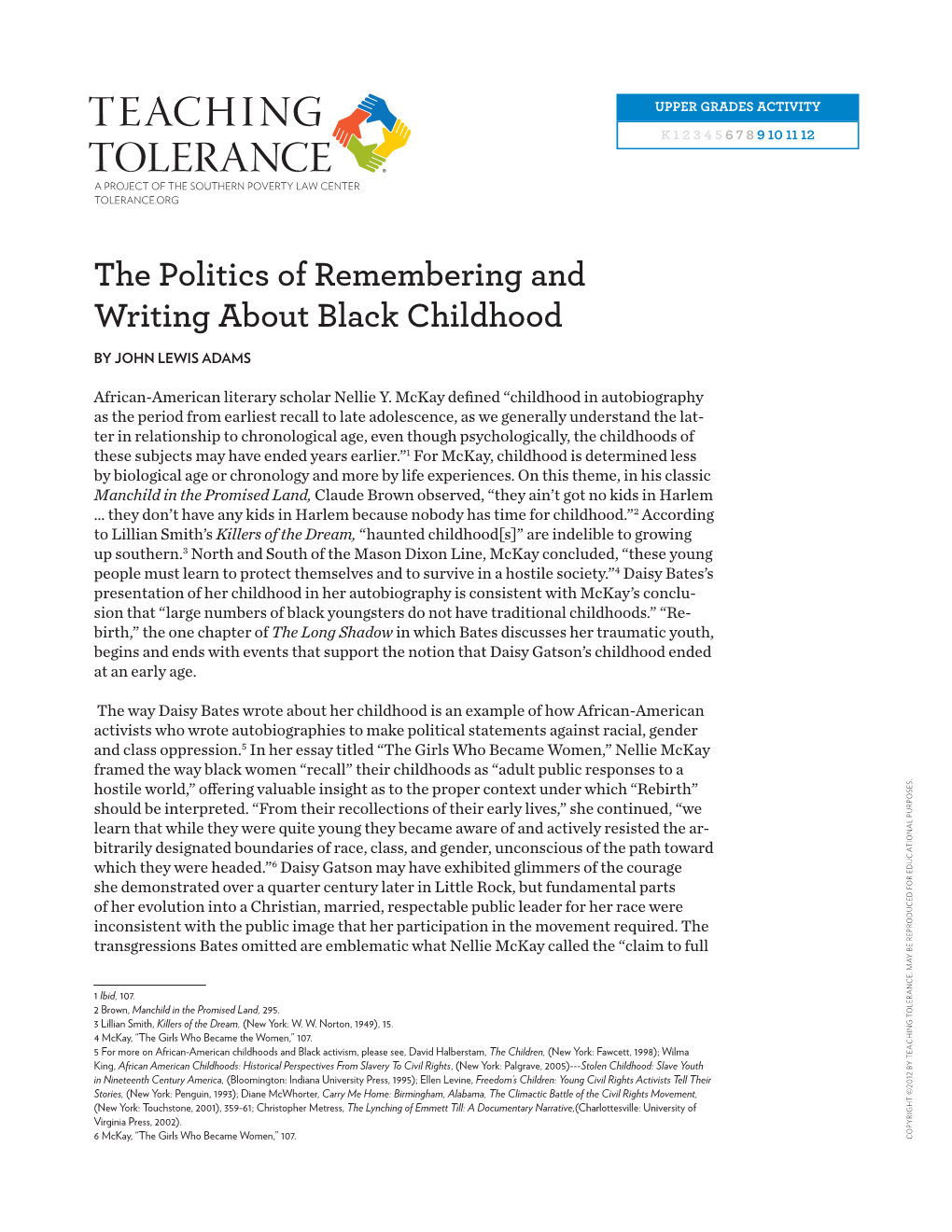 The Politics of Remembering and Writing About Black Childhood