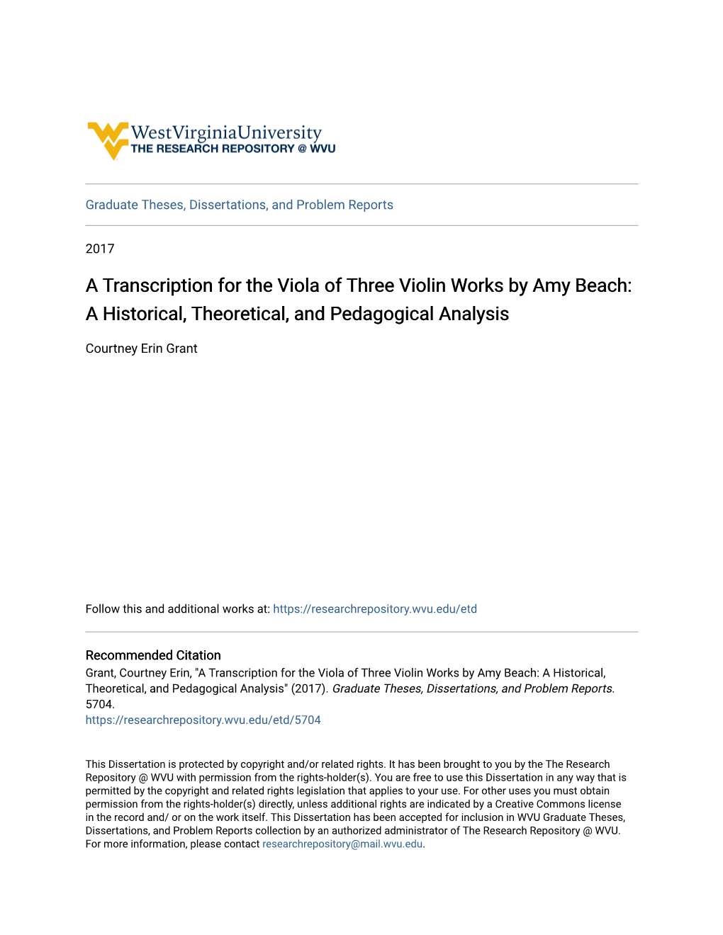 A Transcription for the Viola of Three Violin Works by Amy Beach: a Historical, Theoretical, and Pedagogical Analysis