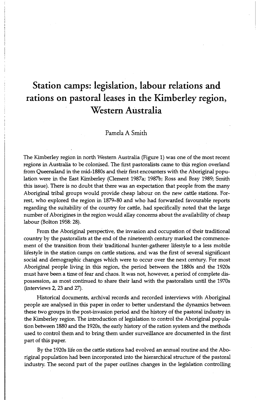 Legislation, Labour Relations and Rations on Pastoral Leases in the Kimberley Region, Western Australia