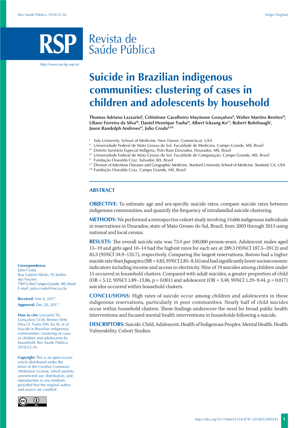 Suicide in Brazilian Indigenous Communities: Clustering of Cases in Children and Adolescents by Household