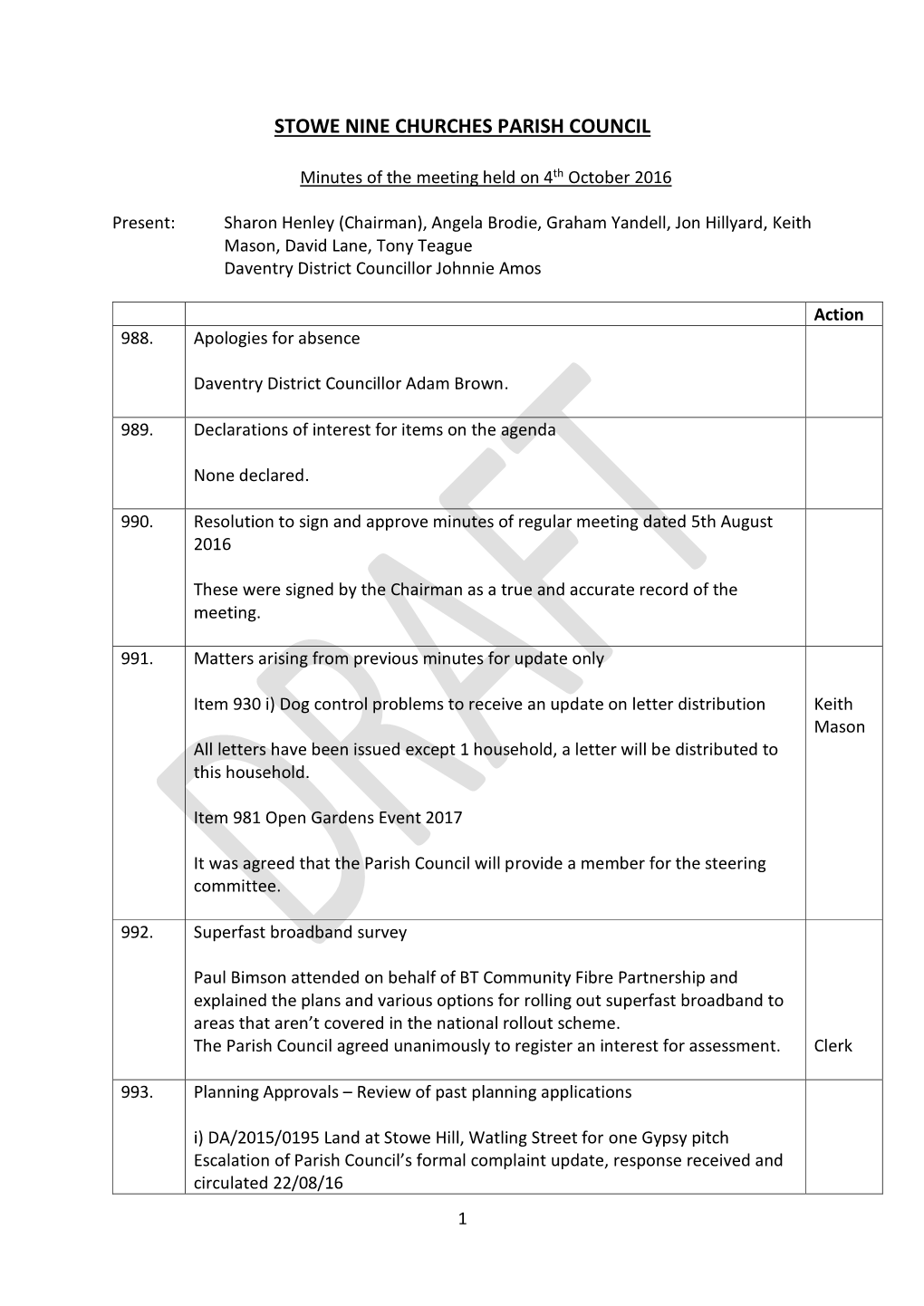 2016 October Ordinary Parish Council Meeting Minutes File