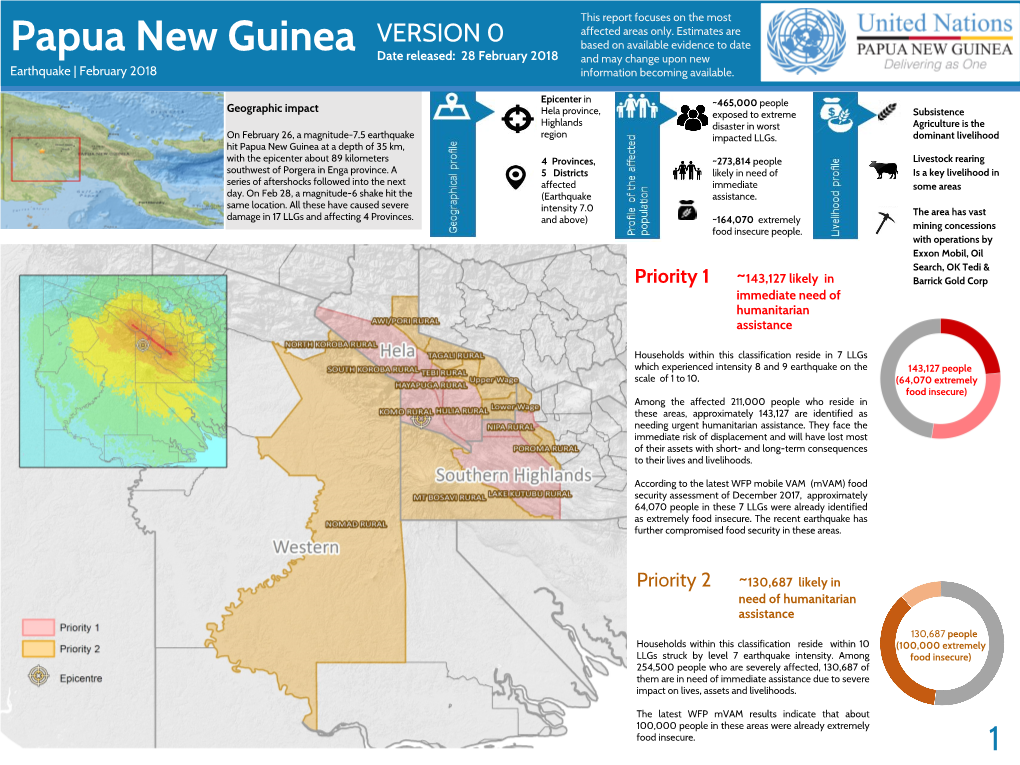 Papua New Guinea Based on Available Evidence to Date Date Released: 28 February 2018 and May Change Upon New Earthquake | February 2018 Information Becoming Available