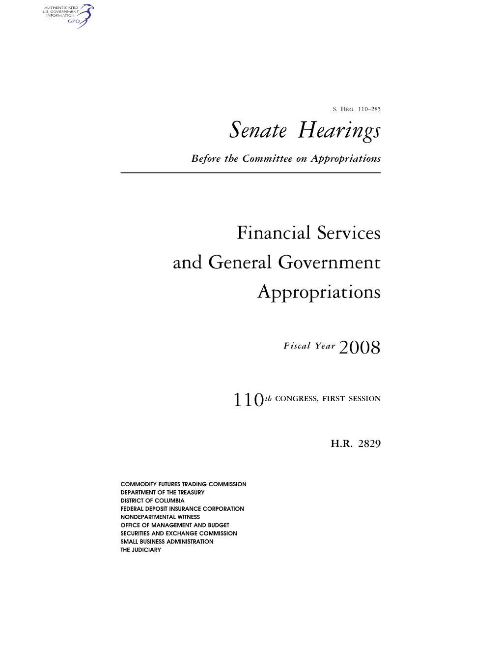 Senate Hearings Before the Committee on Appropriations