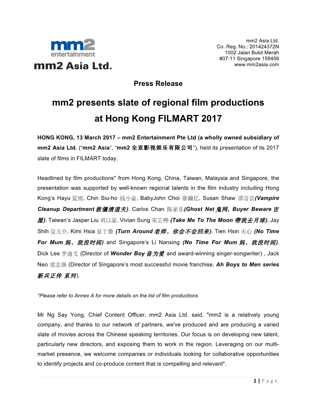 Mm2 Presents Slate of Regional Film Productions at Hong Kong FILMART 2017