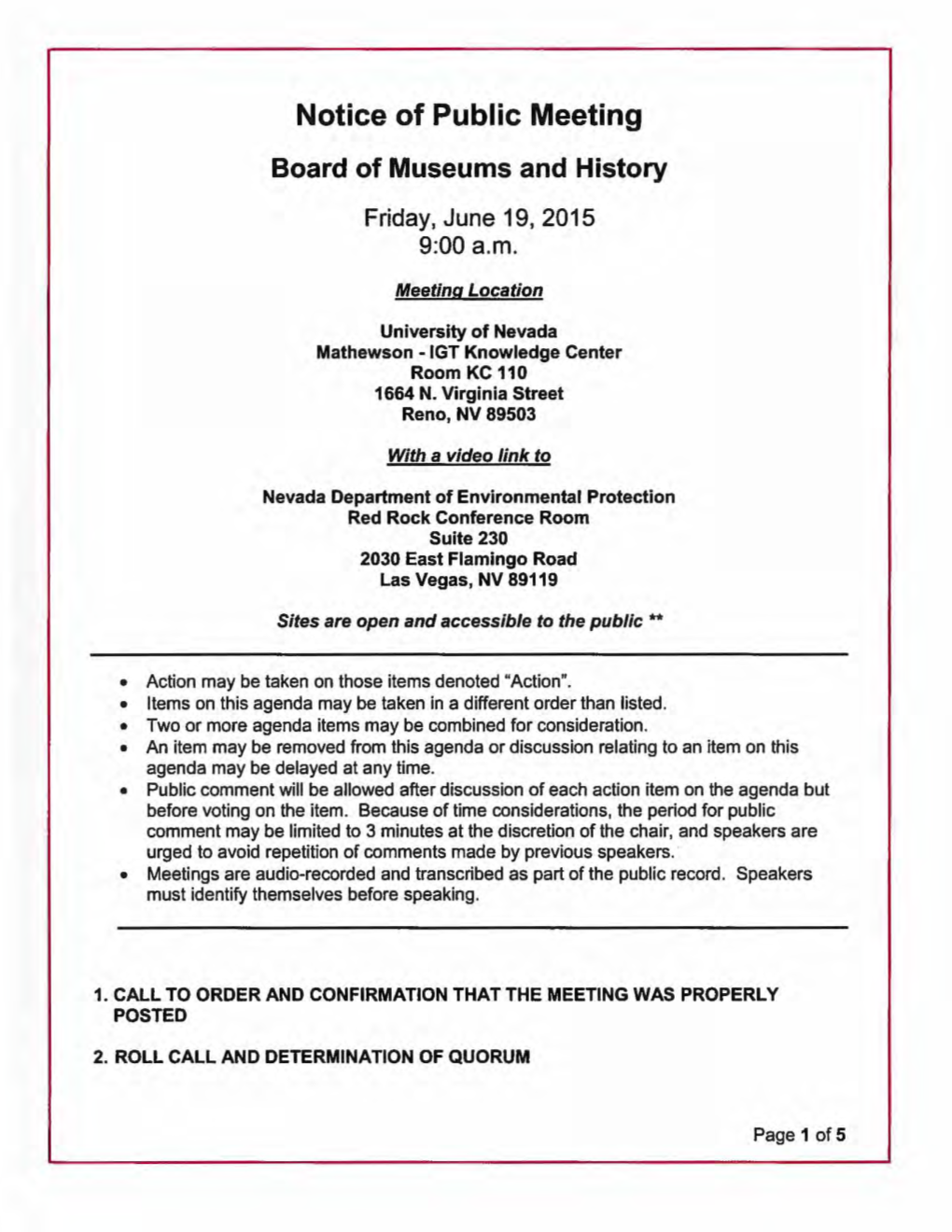 Notice of Public Meeting Board of Museums and History