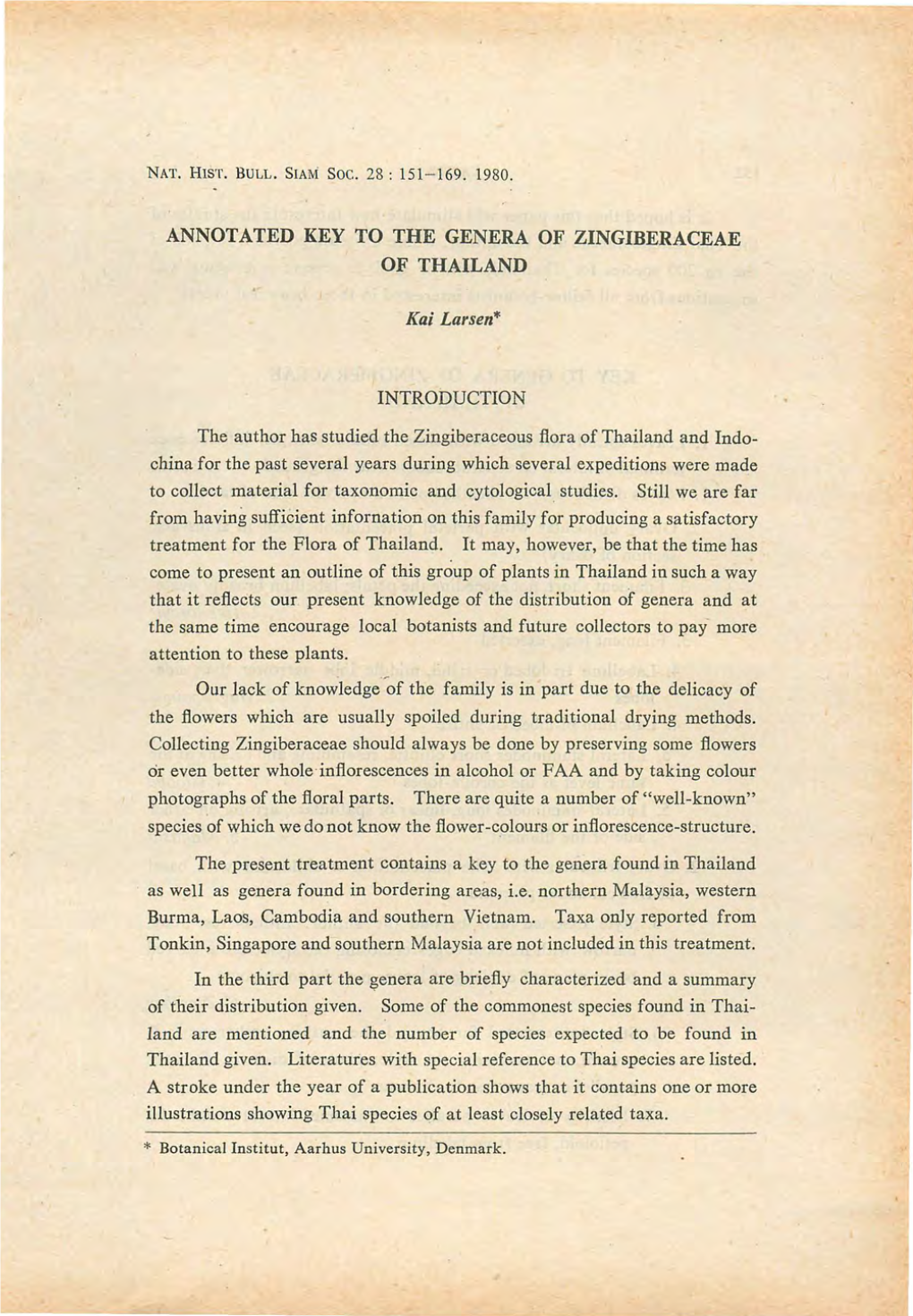 Annotated Key to the Genera of Zingiberaceae of Thailand