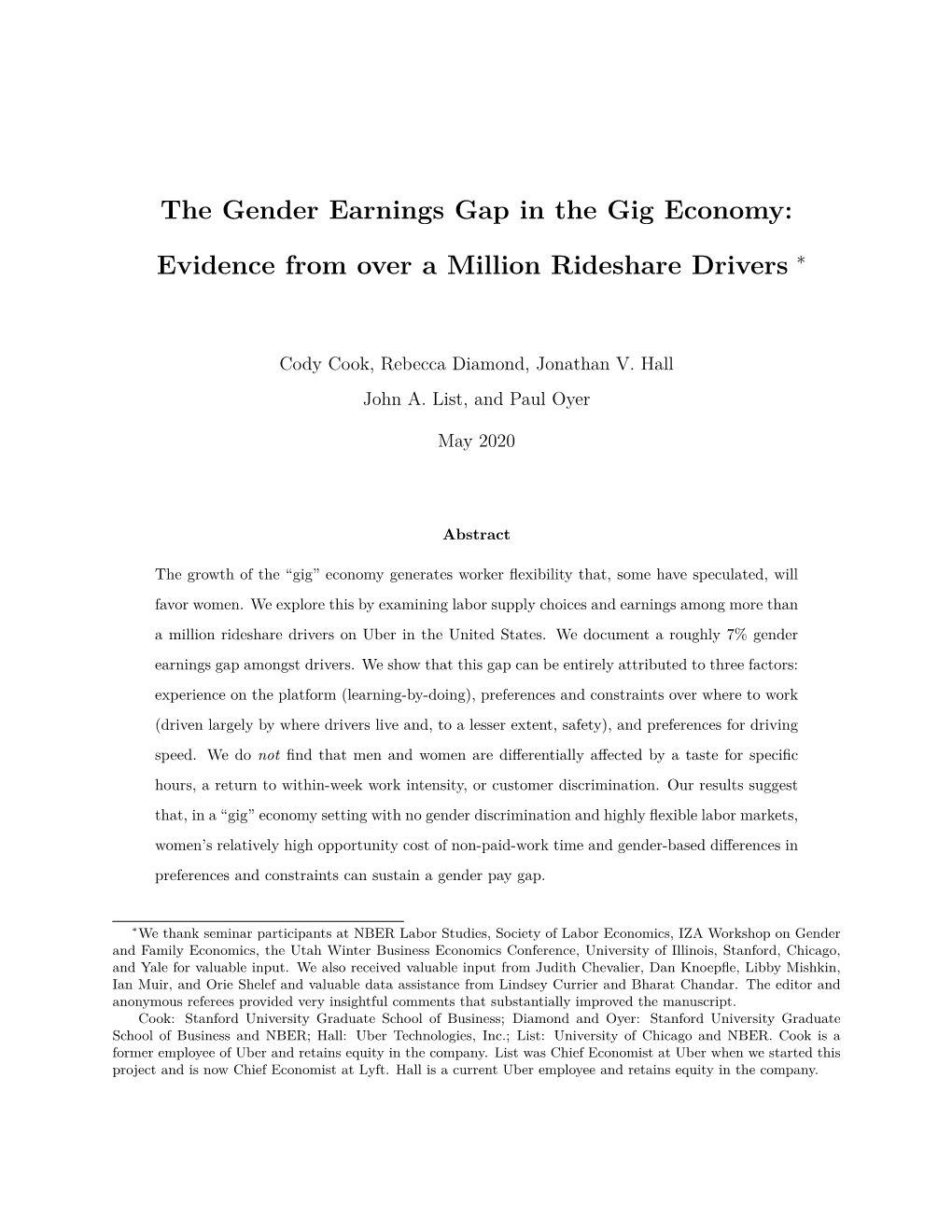 The Gender Earnings Gap in the Gig Economy: Evidence from Over