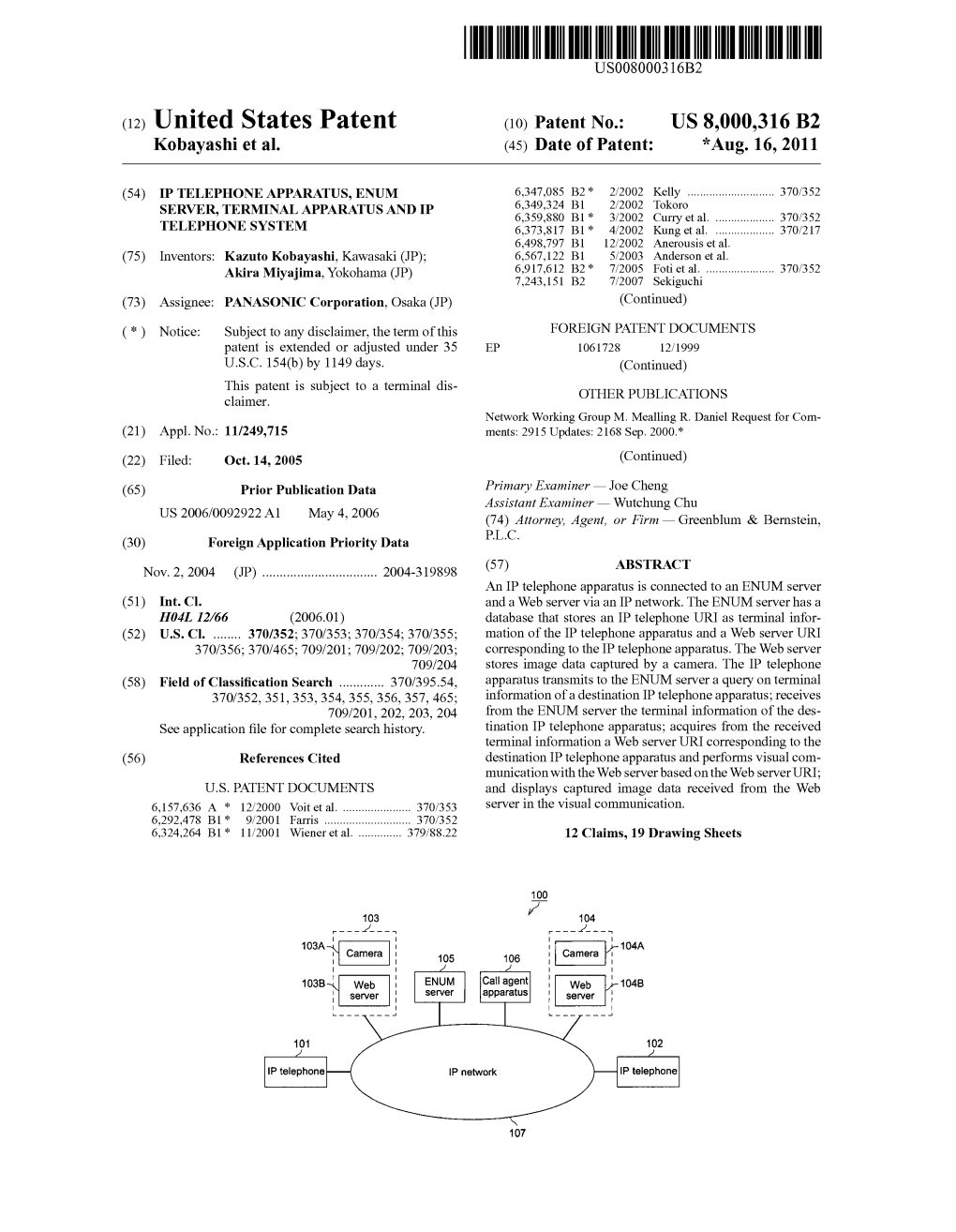 (12) United States Patent (10) Patent No.: US 8,000,316 B2 Kobayashi Et Al