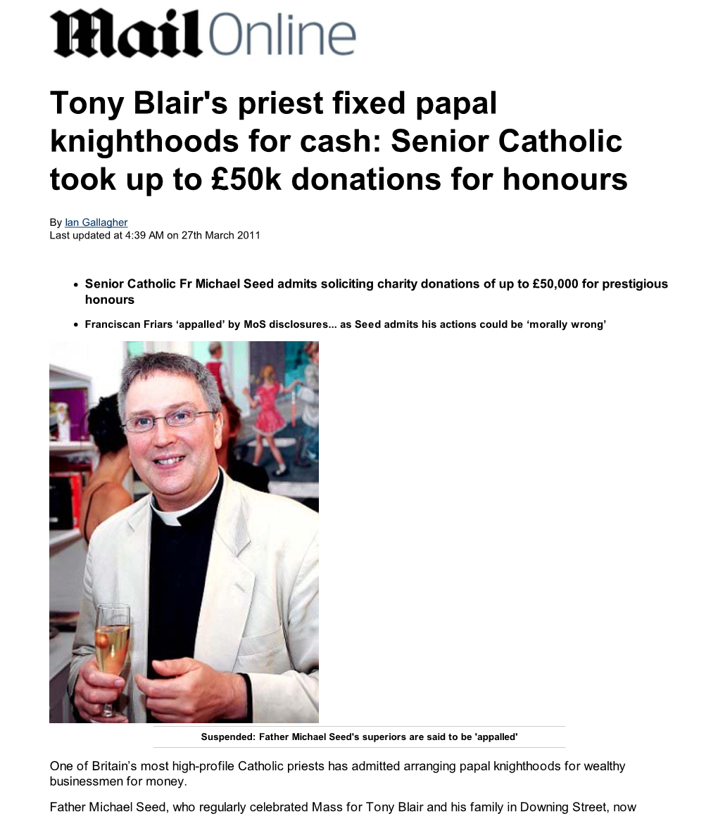 Tony Blair's Priest Fixed Papal Knighthoods for Cash | Mail Online