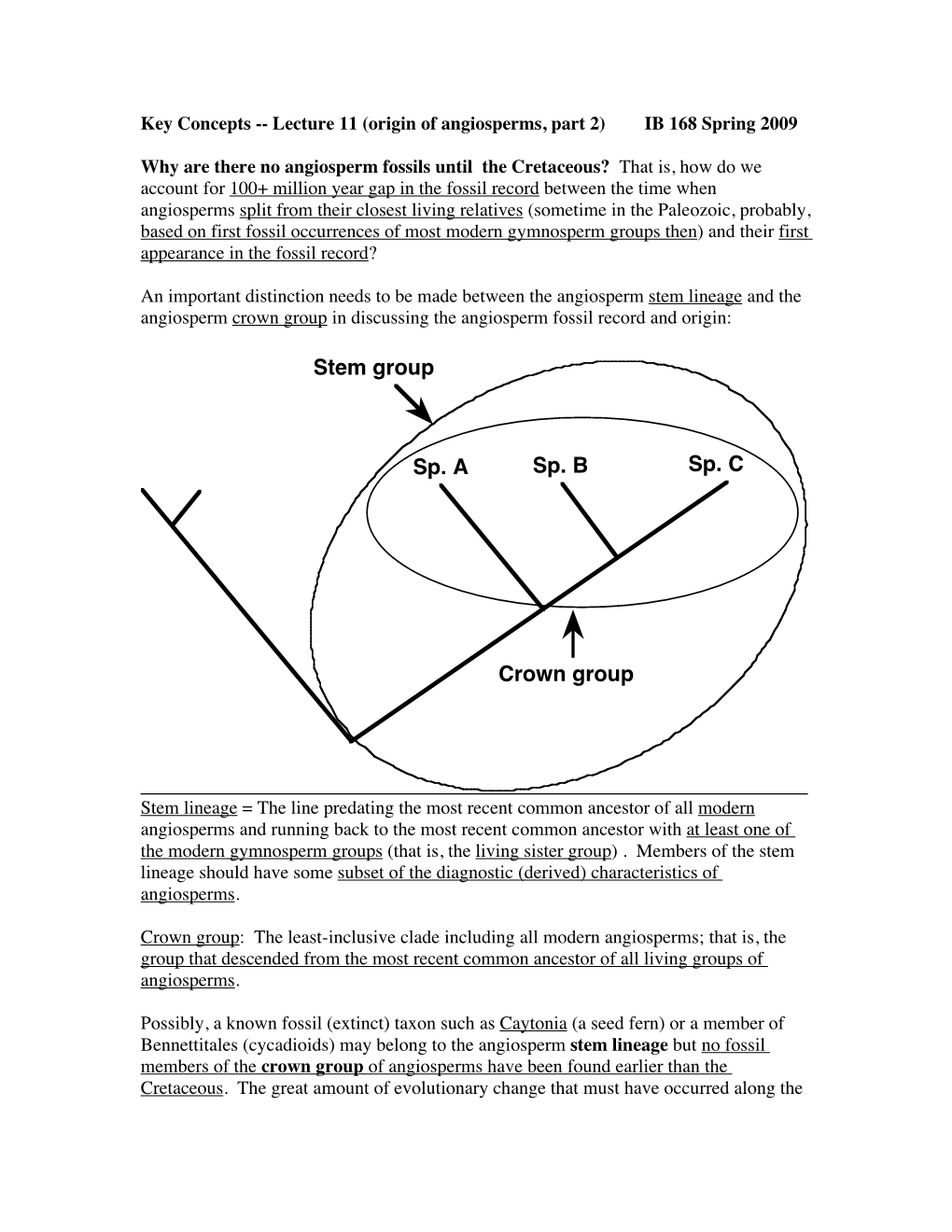 Sp. a Sp. B Sp. C Crown Group Stem Group