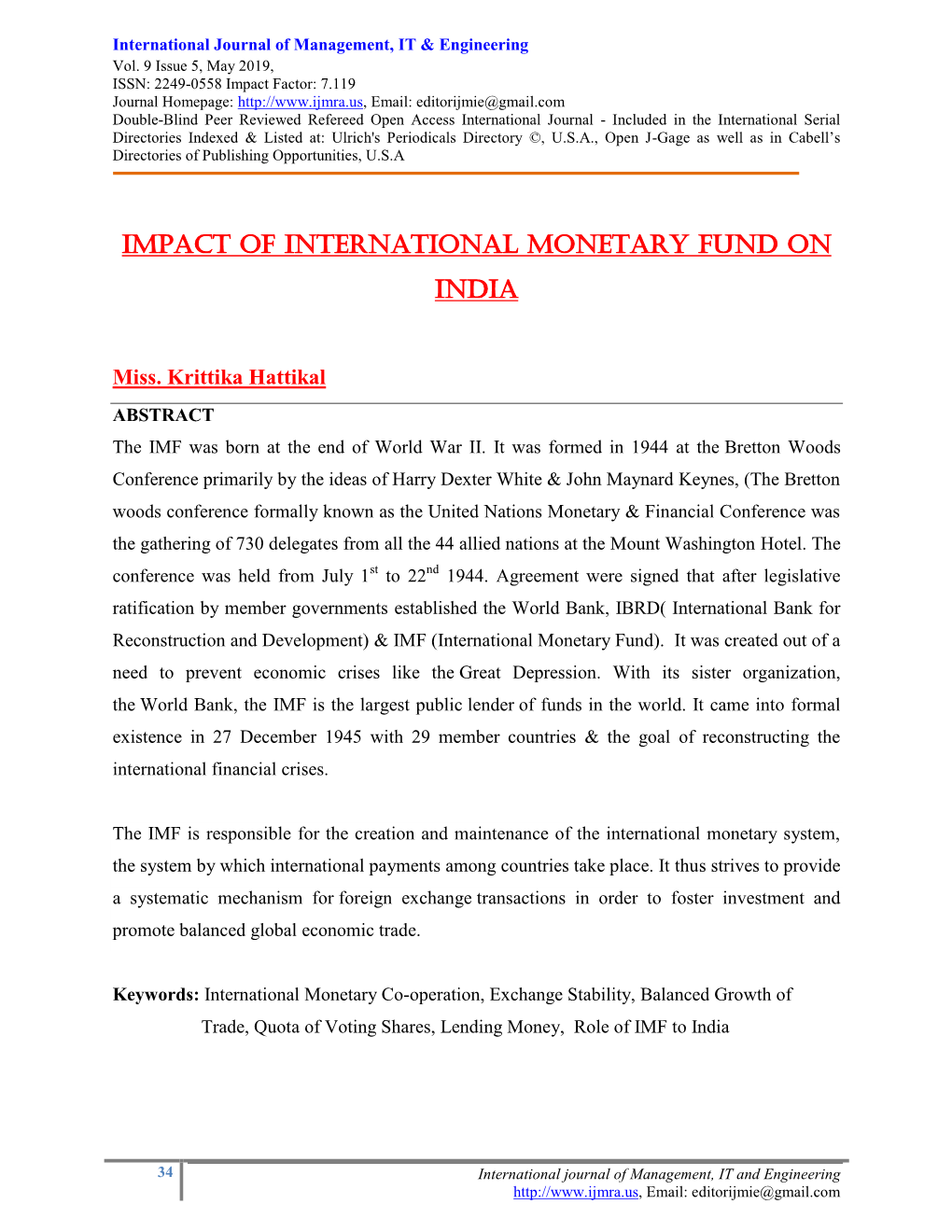 Impact of International Monetary Fund on India