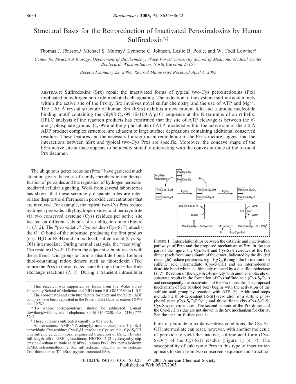 Structural Basis for the Retroreduction of Inactivated Peroxiredoxins by Human Sulfiredoxin†,‡ Thomas J