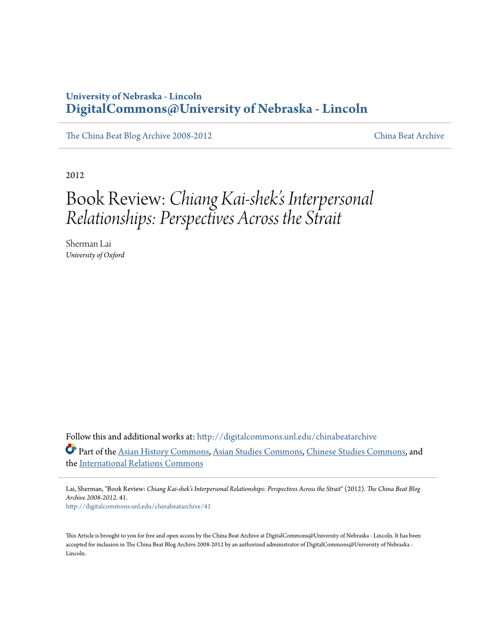 Book Review: Chiang Kai-Shek's Interpersonal Relationships
