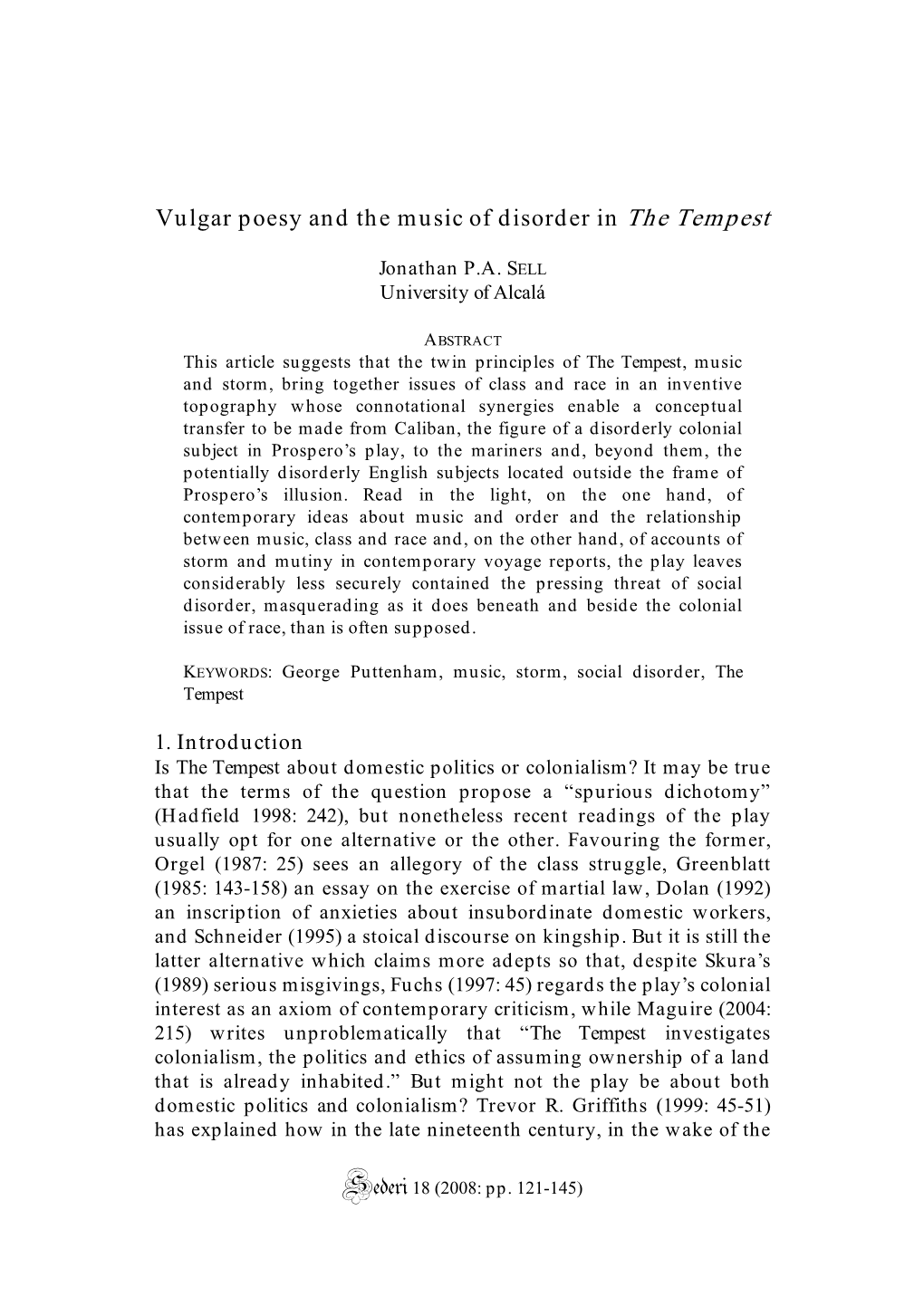 Vulgar Poesy and the Music of Disorder in the Tempest