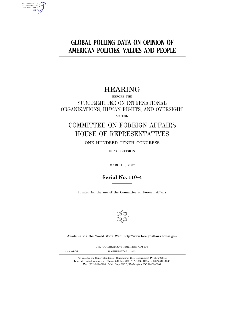 Global Polling Data on Opinion of American Policies, Values and People