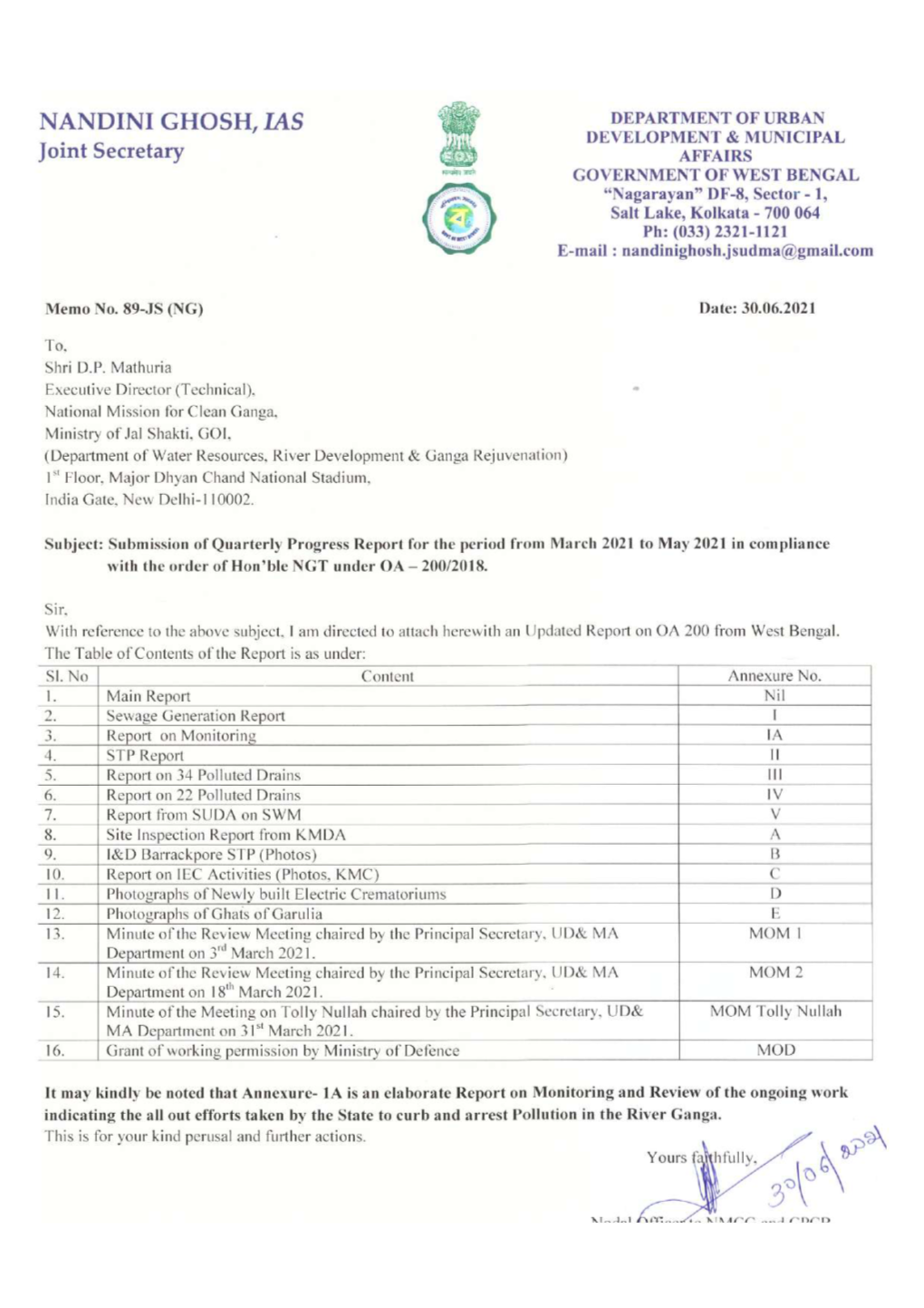 Monitoring and Supervision of Pollution Abatement Measures Taken in River Ganga