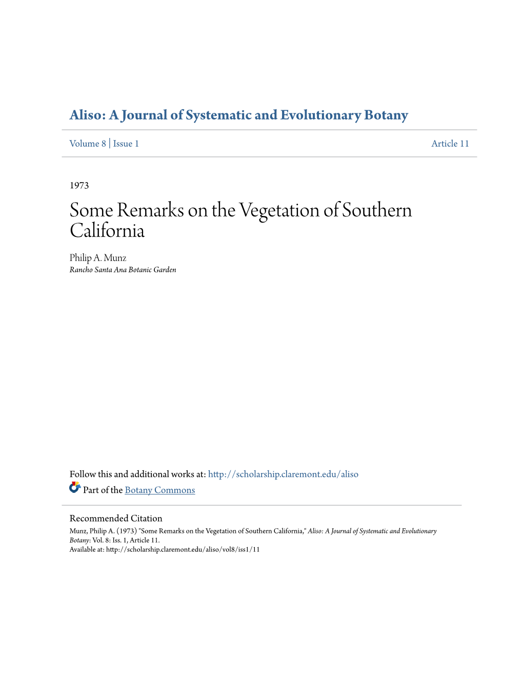 Some Remarks on the Vegetation of Southern California Philip A