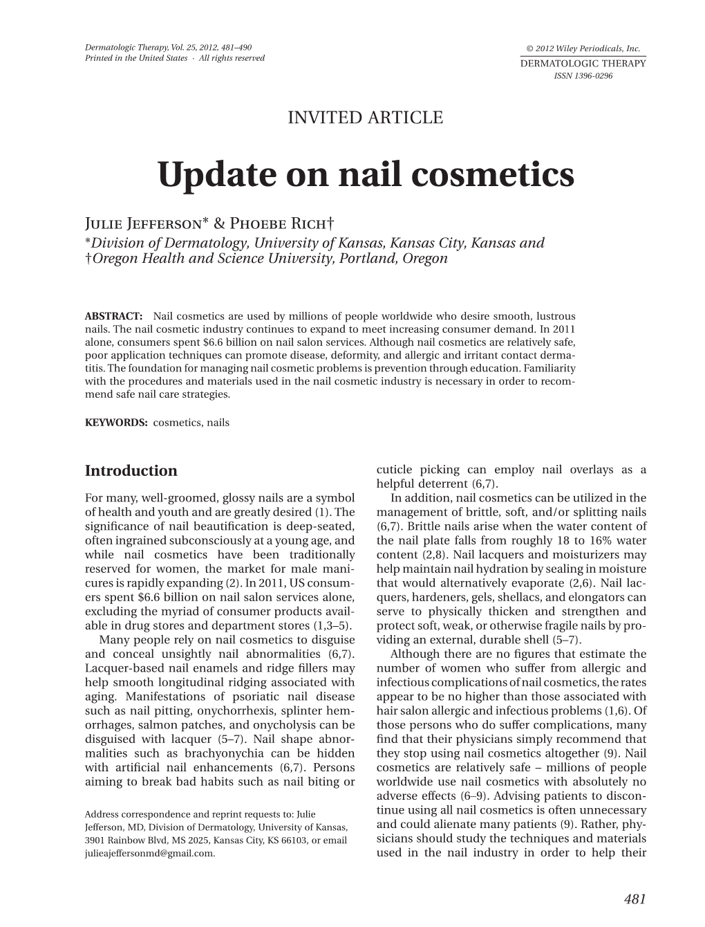 Update on Nail Cosmetics