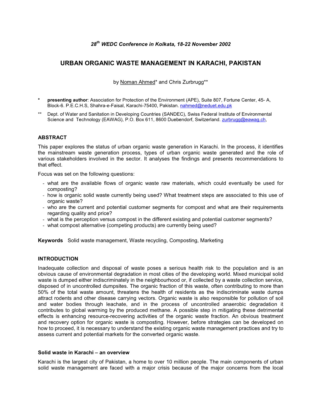 Urban Organic Waste Management in Karachi, Pakistan