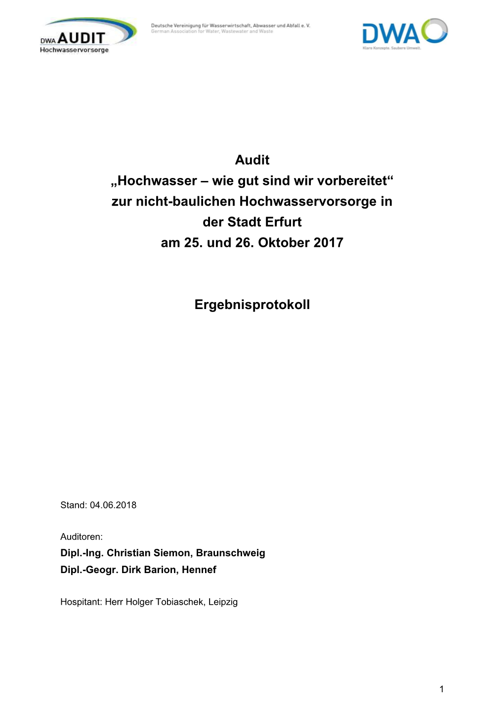 Audit „Hochwasser – Wie Gut Sind Wir Vorbereitet“ Zur Nicht-Baulichen Hochwasservorsorge in Der Stadt Erfurt Am 25