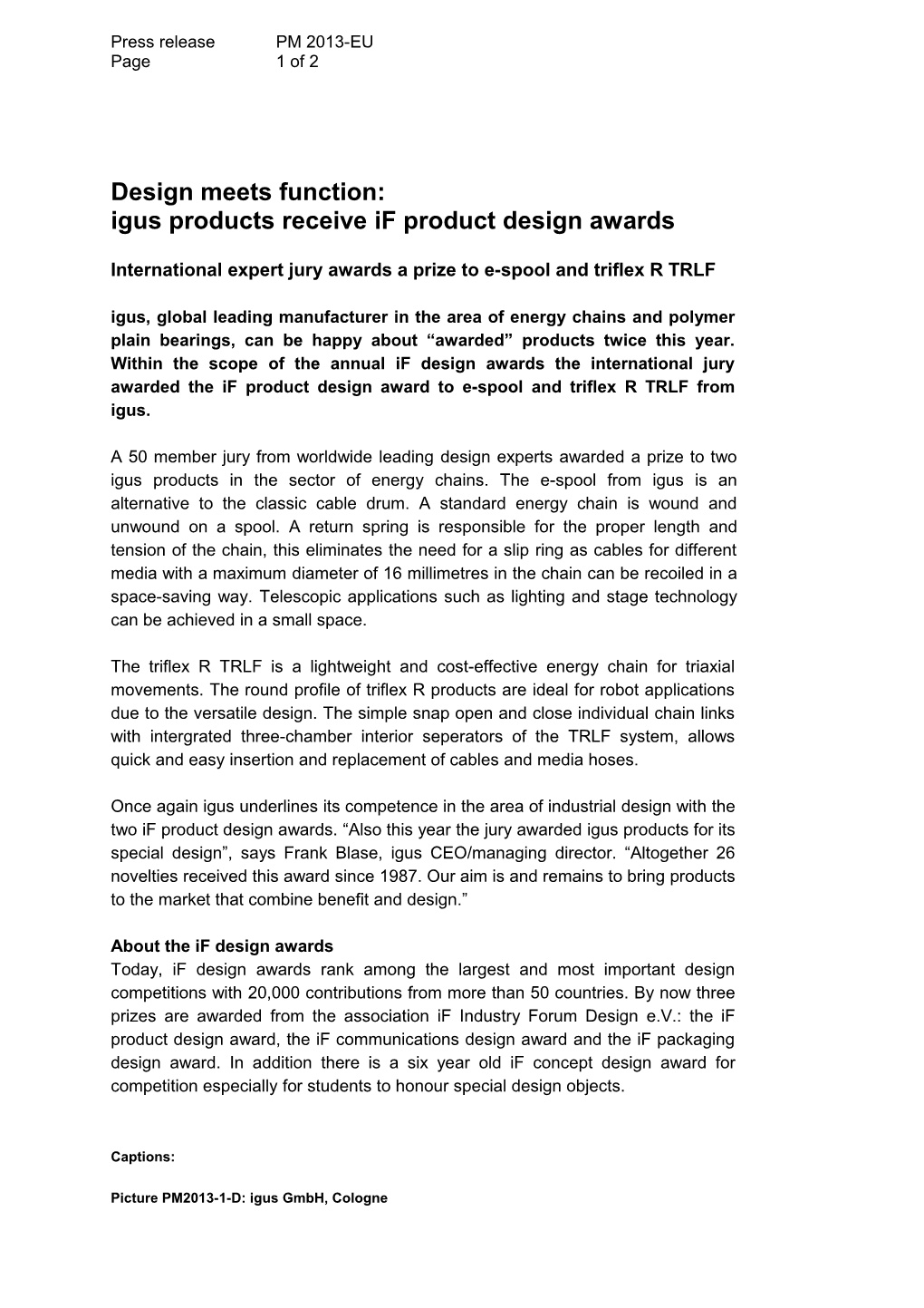 Igus Products Receive If Product Design Awards