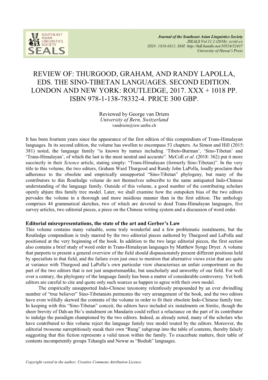 Thurgood, Graham, and Randy Lapolla, Eds. the Sino-Tibetan Languages