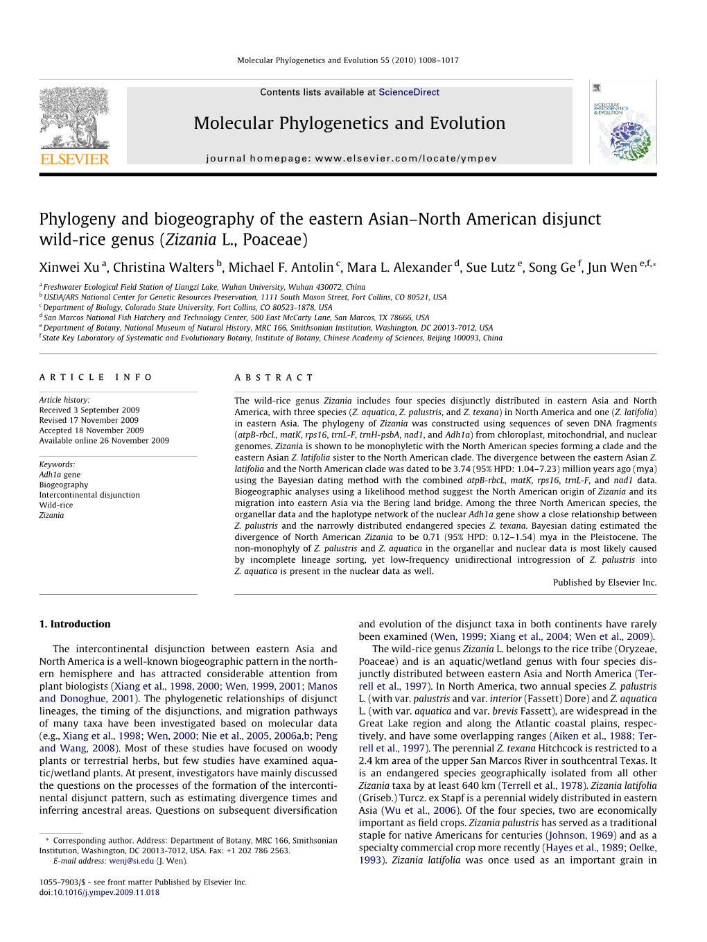 Phylogeny and Biogeography of the Eastern Asian–North American Disjunct Wild-Rice Genus (Zizania L., Poaceae)